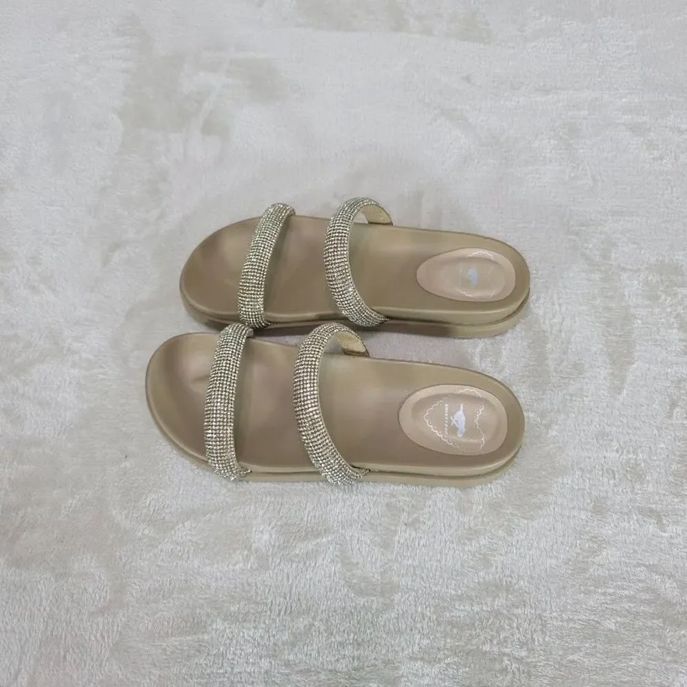 Rocket Dog Sparkle Women's Sandal Size 6M Beige Rhinestone Straps Wedge Slip On - Picture 5 of 6